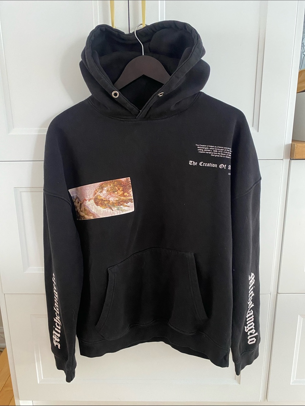 APOH Michelangelo the creation of Adam Black  Hoodie w Sleeve Logo Size Mediu